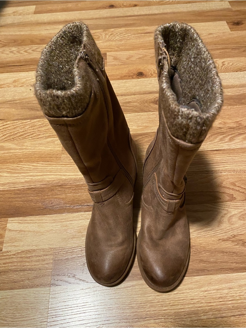 BareTraps Brown Mid-Calf Leather Boots with Knit Cuff